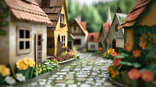 Origami Paper Trophy in Charming Village - Creative Craftsmanship in Scenic Setting