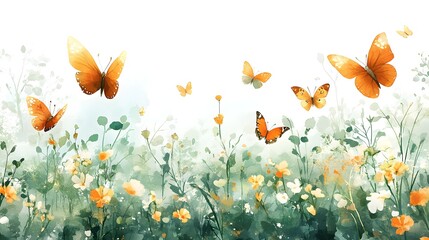 Pastel-colored garden with butterflies in watercolor style, perfect for a child's room, capturing a peaceful and magical moment in nature