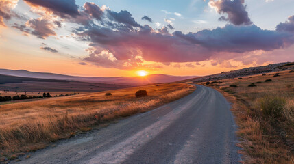 landscape with road, sunset