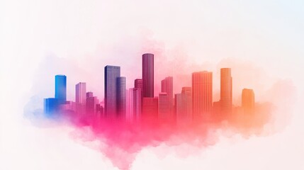 Obraz premium Cityscape silhouette overlaid with bold graffiti typography, neon colors blending with urban structures, dynamic street art energy, grungy textures