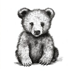 Obraz premium Adorable Black and White Baby Bear Illustration Artwork - Cute Hand-Drawn Wildlife Animal Art Print for Nursery Decor