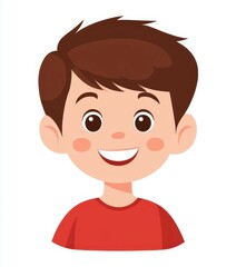 A minimalistic vector art of a smiling boy in a red tshirt, perfect for childrens themes and playful designs.