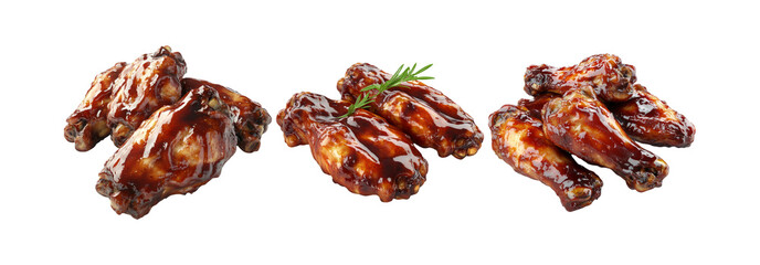 Obraz premium Grilled chicken wings set isolated on transparent background, crispy grilled wings for food and cooking