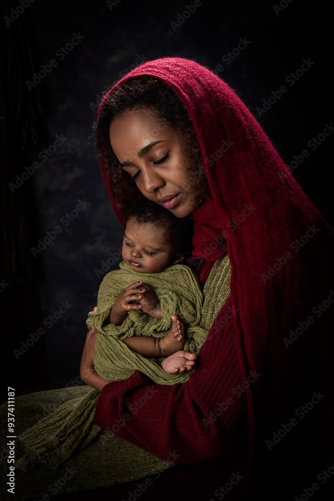 Wall mural nativity scene with african mother