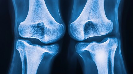 An X-ray image of a healthy knee joint, highlighting the space between the bones