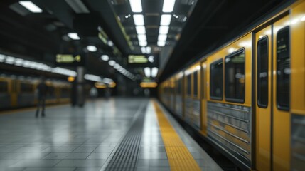 Fototapeta premium indoor metro station scene bustling with activity, featuring commuters and urban dynamics, showcasing the rhythm of city life and modern transportation hubs