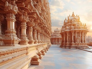 Intricate Stone Carvings of a Hindu Temple in India - Architectural Marvel, Religious Landmark, Ancient Structure, Historical Site