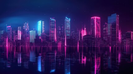 Fototapeta premium Urban Nightscape Featuring Vibrant Neon Lighting