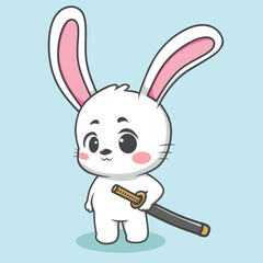 Cute Samurai Rabbit Pose 1 Vector Illustration Mascot