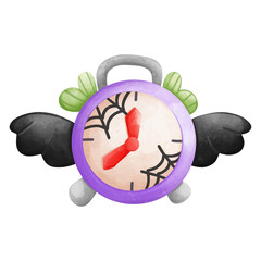 A whimsical alarm clock with wings and playful designs, perfect for creative and unique concepts about time and fun.