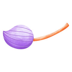 A vibrant, purple fruit with a smooth texture and a long stem, perfect for illustrations or seasonal designs.