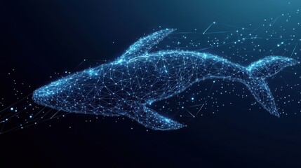 Polygonal whale representation on blue background with connections