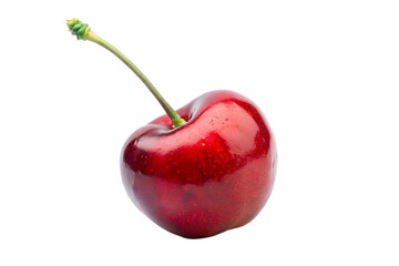 Single Red Cherry, Isolated on White Background