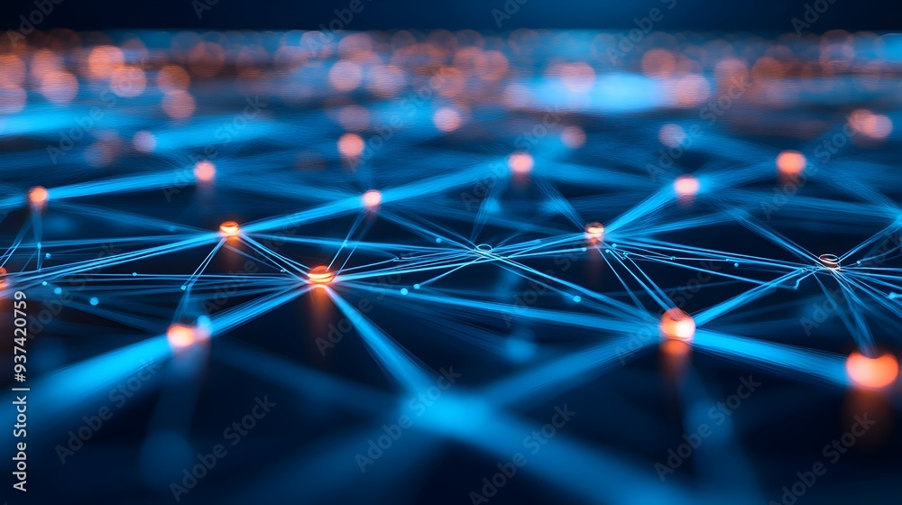 Poster a digital interface displaying a network of connected ideas with a clean background for text symboli