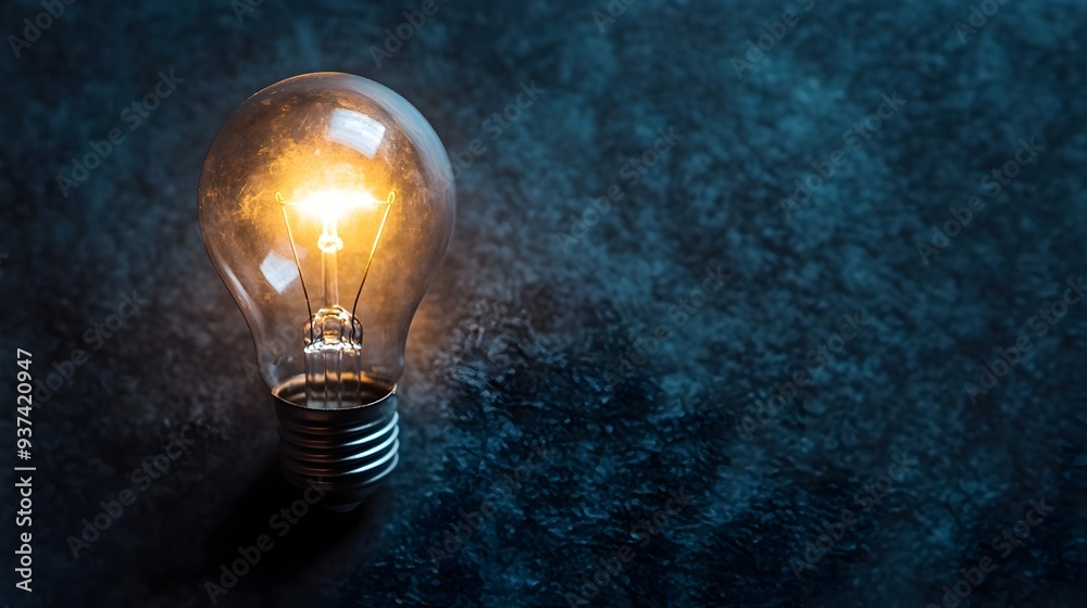 Poster glowing light bulb amidst a dark background symbolizing a bright idea or eureka moment with ample em