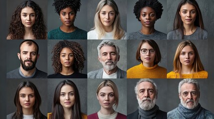 Portrait Collection of Diverse Individuals on a Grey Background