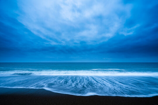 Sea waves and dramatic sky at the beach, Aichi Prefecture, Japan