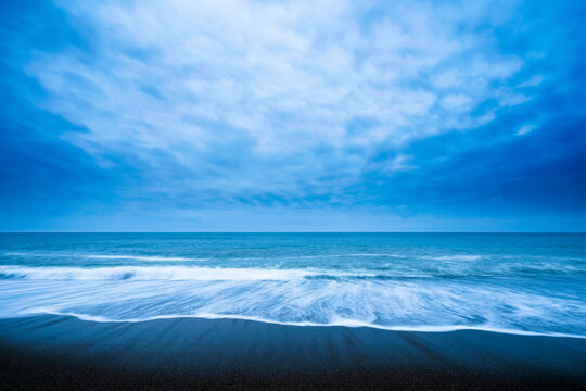 Sea waves and dramatic sky at the beach, Aichi Prefecture, Japan