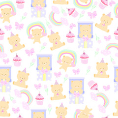 cute bear happy birthday seamless pattern 