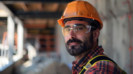 A man, a worker, a builder by profession, in a uniform and a helmet. AI Generated