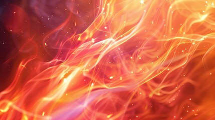 Abstract image featuring vibrant, flowing waves in red and orange colors on a dark background. Concept of energy and motion.