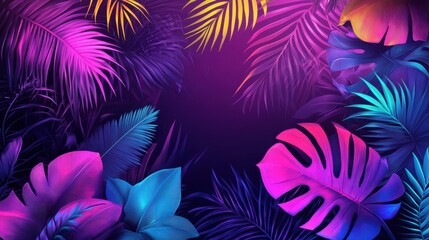Naklejka premium A vibrant, colorful tropical foliage background with a gradient effect.
