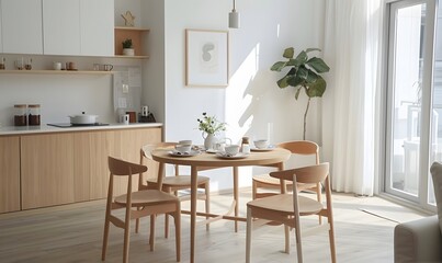 Fototapeta premium Scandinavian breakfast nook and dinner set. 