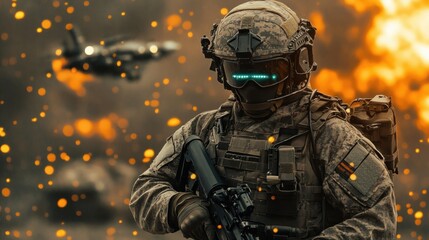 Naklejka premium Potrait of soldier military modern futuristic
