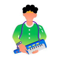 Keyboard player icon in flat style 