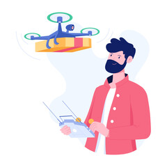 A flat character illustration of drone delivery  