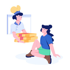 A flat character illustration of online order delivery 