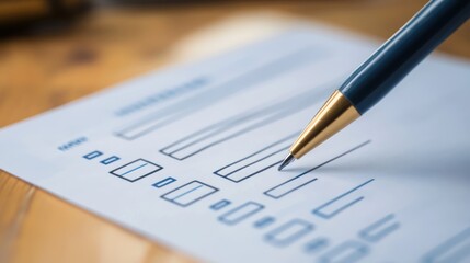 A pen filling in a checkbox on a survey or questionnaire