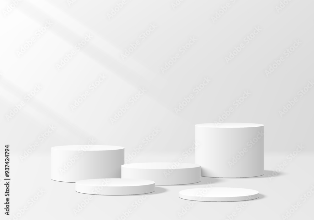Wall mural 3d white round podium set background with light and shadow. abstract geometric composition in minima