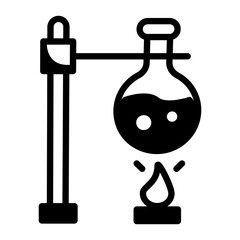 Hand drawn icon of retort stand with chemical flask 