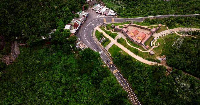 Above View Of Hai Van Quan Over Hillside Road Between Thua Thien Hue Province And Da Nang City, Vietnam. Aerial Shot