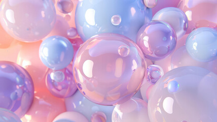 Abstract bubble shapes, different sizes, soft and light, pastel colors, 3D render