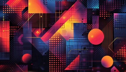 Geometric pattern arrangement, Futuristic, Bright, Digital, Highlighting design elegance