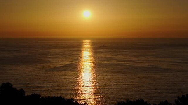Fiery Sunset Over Sea In Nigran, Spain - Aerial Drone Shot