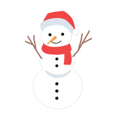 サンタの帽子をかぶった雪だるまのイラスト