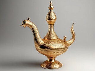 gold arabian genie lamp side view full length