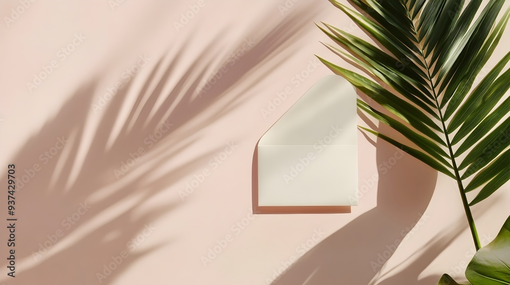 Poster a clean minimalist invitation card with an envelope placed on a simple plain background leaving ampl