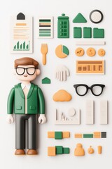 Businessman with  D Icons   Chart  Data  Office  Technology  Success