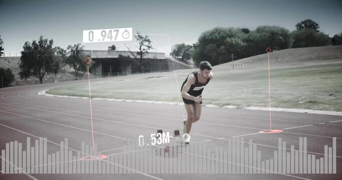Runner on track with performance metrics and data analysis animation