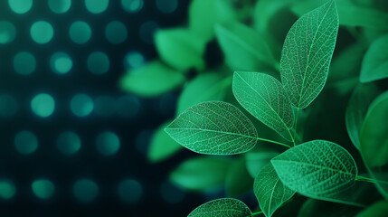 Lush green leaves with a soothing bokeh background, perfect for nature-themed designs and eco-friendly projects.