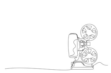 Vintage analog movie projector continuous one line drawing. Old movie projector single line art illustration. Editable vector.