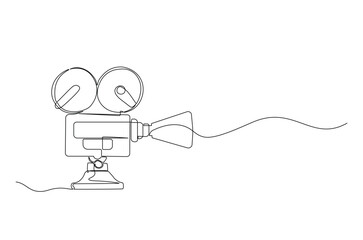 Vintage analog movie projector continuous one line drawing. Old movie projector single line art illustration. Editable vector.