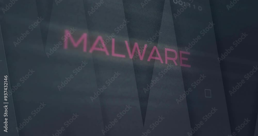 Aufkleber malware text animation with binary coding on dark background