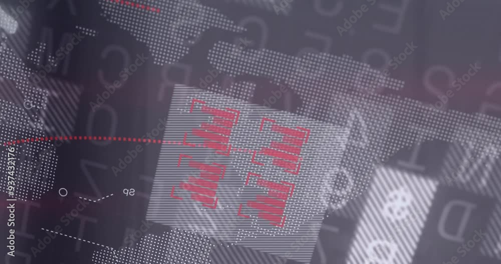 Poster digital world map and data processing animation over red text www