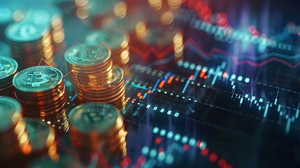 Finance, Bitcoin, charts and currency exchange, investment growth and capital investment. AI Generated