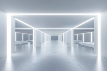 Futuristic minimalist white space with glowing lighting